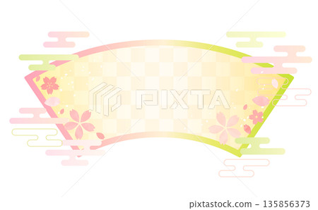 Watercolor cherry blossom fan-shaped frame_no background Watercolor cherry blossom fan-shaped frame_no background 135856373