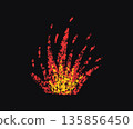 Doodle fire in crayon style. Hand drawn flame with grunge texture. Graphic element for fun collage, sticker. Crayon doodle red and yellow fire. Vector pencil illustration isolated on black background 135856450