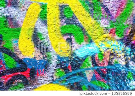 Vibrant Graffiti Art with Bold Black, Yellow, Neon 80s Urban Style Vibrant Graffiti Art with Bold Black, Yellow, Neon 80s Urban Style 135856599