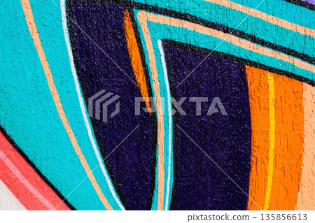 Abstract Geometric Street Art with Turquoise, Purple, Orange for Retro 90s, Y2K Style Abstract Geometric Street Art with Turquoise, Purple, Orange for Retro 90s, Y2K Style 135856613