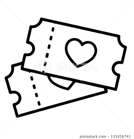 Two love tickets icon, romantic event pass, simple black outline, isolated on white background Two love tickets icon, romantic event pass, simple black outline, isolated on white background 135856741