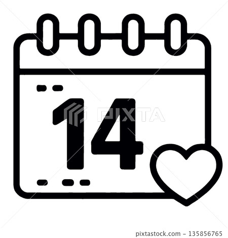 Valentine calendar date love heart romantic celebration February icon outline Valentine calendar date love heart romantic celebration February icon outline 135856765