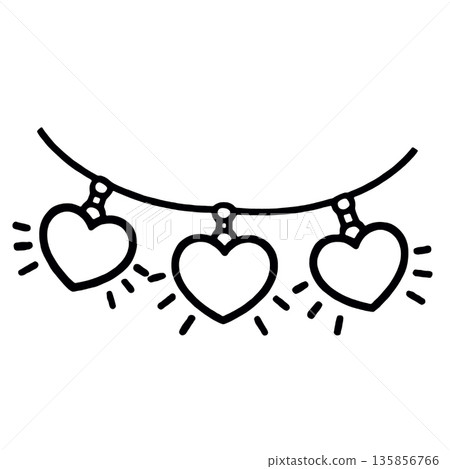 Heart garland line art, three hanging hearts, festive romantic decoration, joyful celebration Heart garland line art, three hanging hearts, festive romantic decoration, joyful celebration 135856766