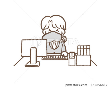 辦公室男職員打噴嚏 辦公室男職員打噴嚏 135856817