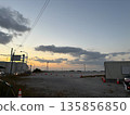Twilight sky and construction site scenery | Evening, sky, clouds, construction site, traffic cones, buildings, square 135856850
