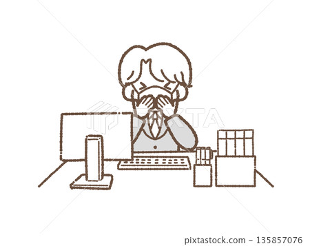 Office worker sneezing male Office worker sneezing male 135857076