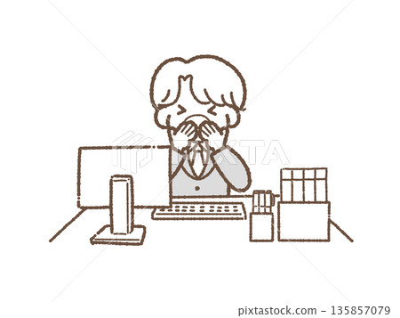 辦公室男員工打噴嚏 135857079