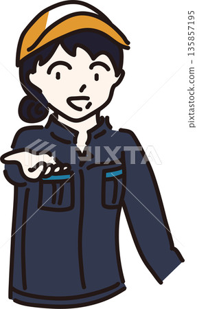 Illustration of a woman wearing work clothes, navy blue uniform Illustration of a woman wearing work clothes, navy blue uniform 135857195