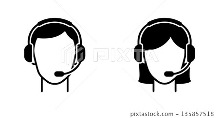 男性和女性操作員剪影圖標 135857518