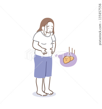 患有脂肪肝的女性的插圖素材 患有脂肪肝的女性的插圖素材 135857556