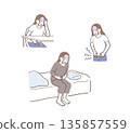 Illustration set of a woman suffering from abdominal pain 135857559