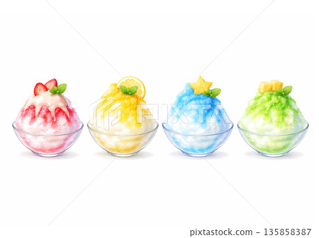 玻璃碗裡的彩色刨冰 135858387