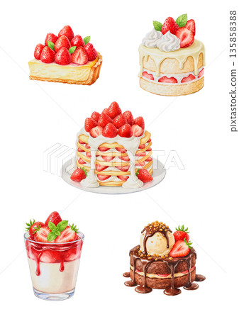 Cafe dessert with plenty of strawberries and cream 135858388