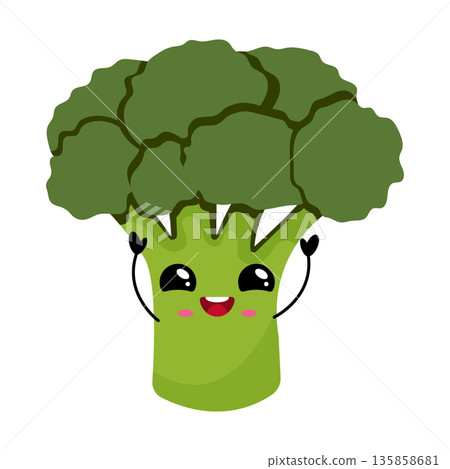 Cute Happy Broccoli Kawaii Vegetable Character Illustration 135858681