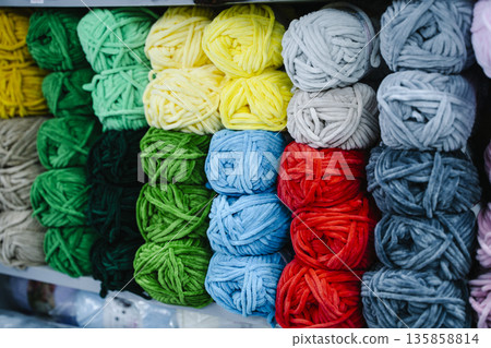 Knitting Yarn Balls and Skeins. High quality photo Knitting Yarn Balls and Skeins. High quality photo 135858814