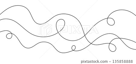 Abstract wavy line divider sketch, curved minimalist doodle background, black and white illustration Abstract wavy line divider sketch, curved minimalist doodle background, black and white illustration 135858888
