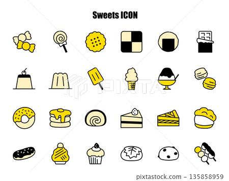 Simple and cute sweets illustration set, yellow Simple and cute sweets illustration set, yellow 135858959