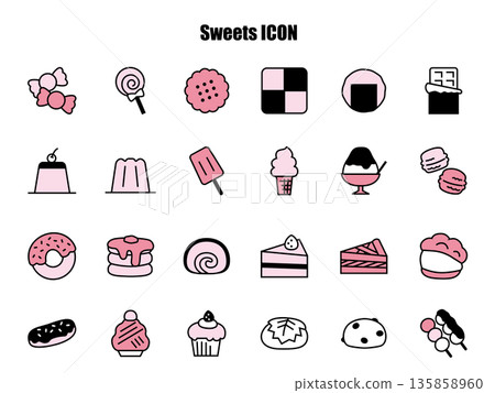 Simple and cute sweets illustration set, pink Simple and cute sweets illustration set, pink 135858960