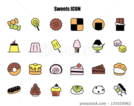 簡單可愛的甜點插畫集，彩色 135858962