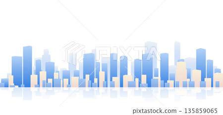Urban silhouette landscape. Abstract horizontal banner, background cityscape. Panorama in frat style, header images for web. City buildings of business district. Vector illustration simple geometric 135859065