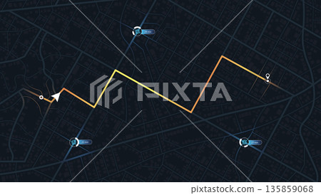 Online location tracking with data of arrive time on city map. Huge city map with roads streets as background. Vector illustration Online location tracking with data of arrive time on city map. Huge city map with roads streets as background. Vector illustration 135859068