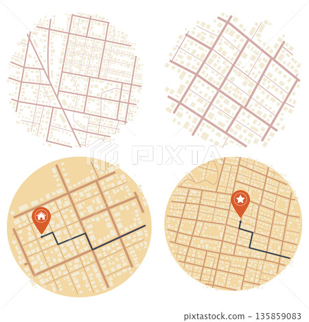 Set of Gps map navigation. View from above road map. Detailed view of city. Abstract background. Flat style, Vector, illustration isolated Set of Gps map navigation. View from above road map. Detailed view of city. Abstract background. Flat style, Vector, illustration isolated 135859083