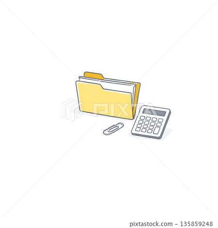 財政年度結束時會計資料夾計算器方形邊距白色背景扁平化 135859248