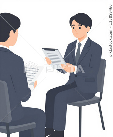 Business meeting and interview illustrations of company employees working in a company Business meeting materials using materials 135859466
