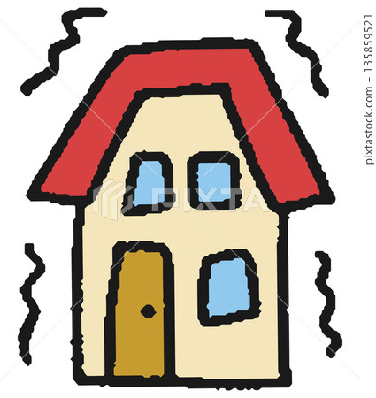 Hand-drawn illustration of a house shaking during an earthquake Hand-drawn illustration of a house shaking during an earthquake 135859521
