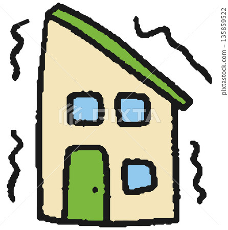 地震中房屋搖晃的手繪插圖 地震中房屋搖晃的手繪插圖 135859522
