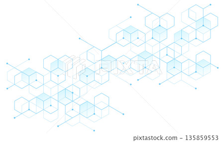 Abstract hexagonal molecular structures in technology background and science style. Medical design. Vector illustration 135859553