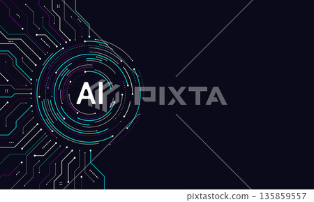 Artificial intelligence circle chipset on circuit board in futuristic concept technology artwork for web, banner, card, cover. Vector illustration 135859557