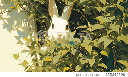 cute rabbit peeked out of the bushes 135859598