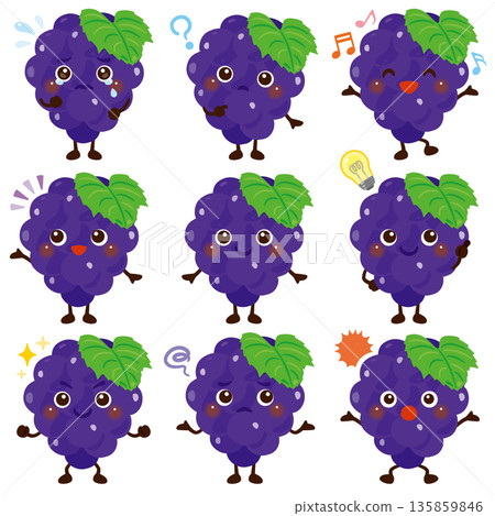 葡萄角色插畫面部表情集 135859846