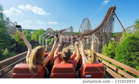 Thrilling Rollercoaster Ride: Friends Capture the Moment 135859955