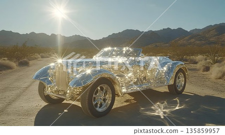 Mirrored Classic Car in Desert Sunlight 135859957