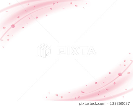 Soft waves and cherry blossom blizzard frame background illustration (pink) on the top left and bottom right 135860027