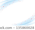 柔和的波浪和櫻花暴雪的邊框背景插圖（藍色），位於左上角和右下角。 135860028
