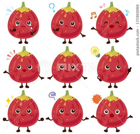 Fig character illustration facial expression set Fig character illustration facial expression set 135860066
