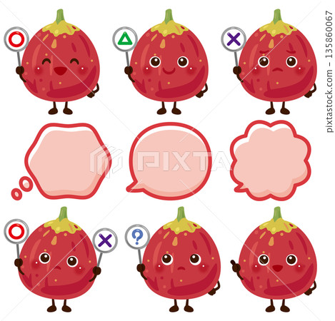 Fig character illustration holding a circle, circle, triangle, or triangle sign Fig character illustration holding a circle, circle, triangle, or triangle sign 135860067
