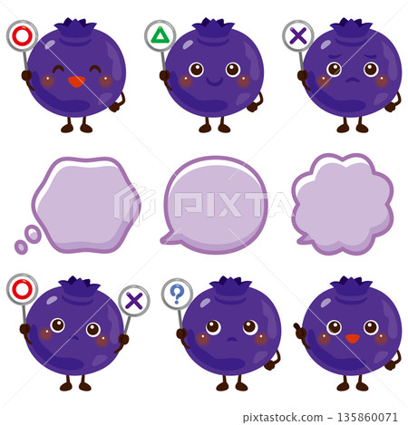 Blueberry character illustration holding a circle, circle, triangle, or triangle card 135860071