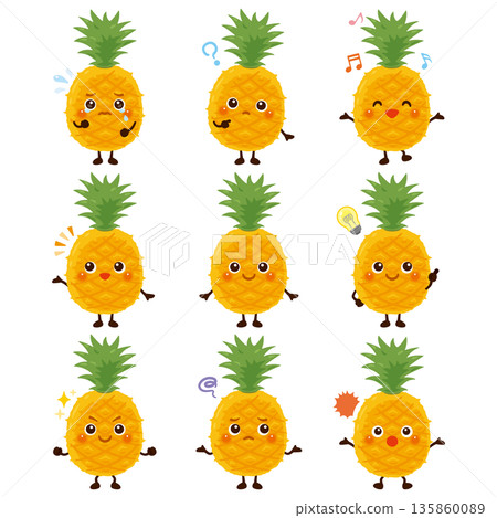 菠蘿角色插畫面部表情套裝 135860089