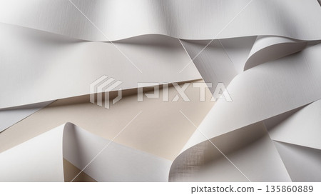 White paper texture background, folded banners, natural creases, matte finish, minimalist design, soft shadows, neutral tones, subtle gradients 135860889