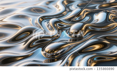 Create an abstract painting in of form of liquid metal. 135860890