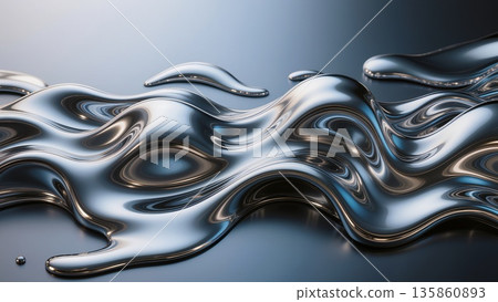 Create an abstract painting in of form of liquid metal. 135860893