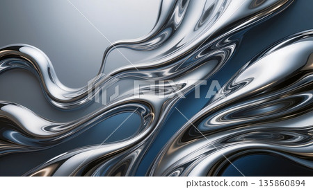 Create an abstract painting in of form of liquid metal. 135860894