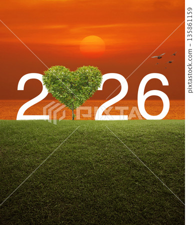 Happy new year and Valentines day 2026 concept Happy new year and Valentines day 2026 concept 135861159