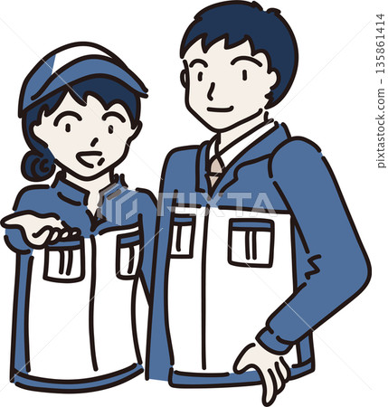 Illustration of men and women wearing work clothes Blue uniforms 135861414