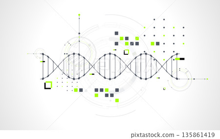Abstraction on a scientific medical theme. Creative image of a DNA molecule with art elements. Abstraction on a scientific medical theme. Creative image of a DNA molecule with art elements. 135861419