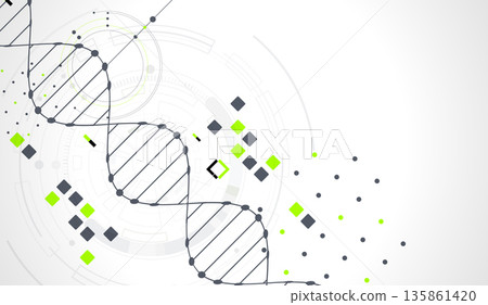 Abstraction on a scientific medical theme. Creative image of a DNA molecule with art elements. 135861420